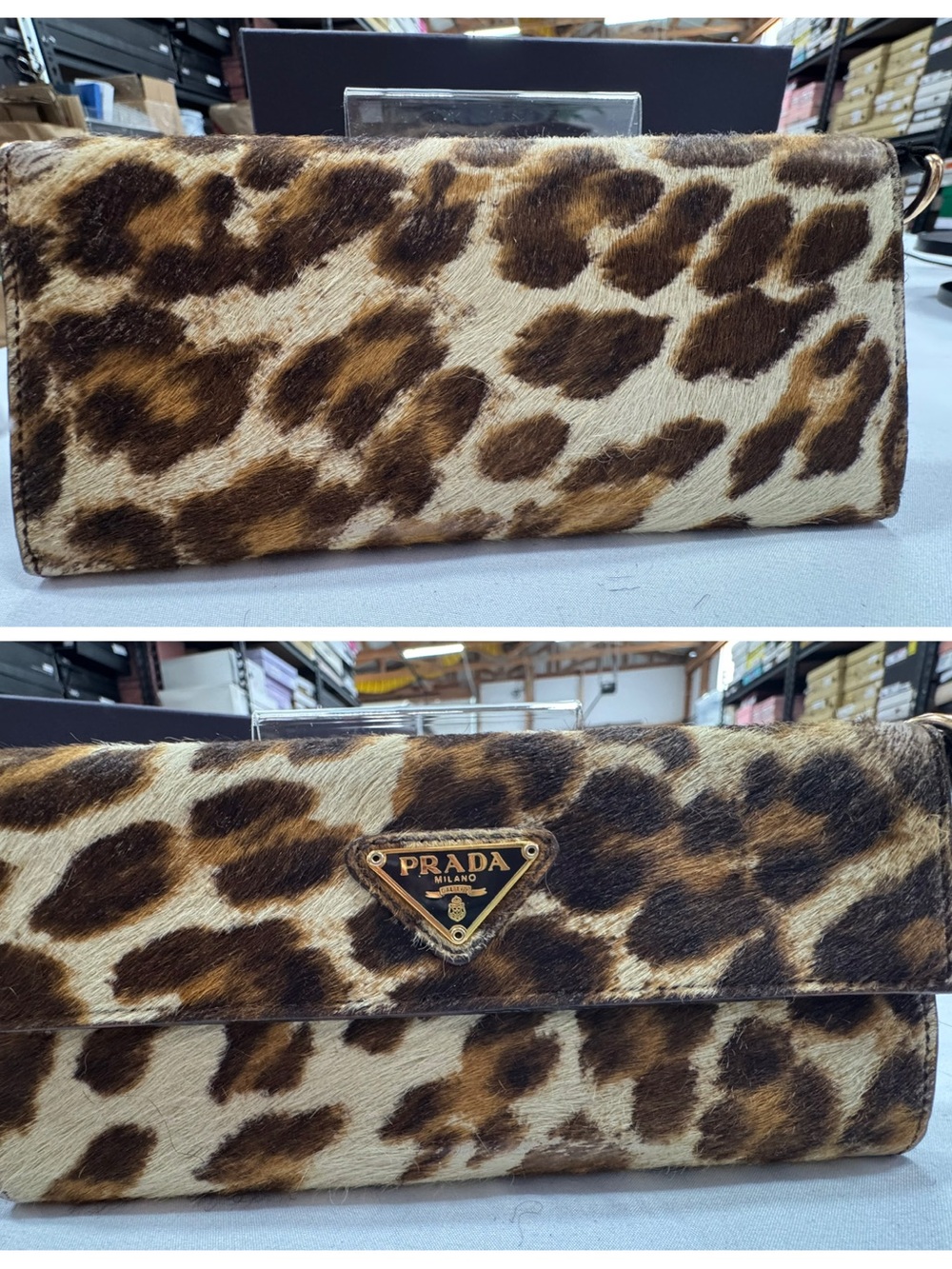 PRADA Rare Leopard Calf Hair Leather Bi-Fold Wallet